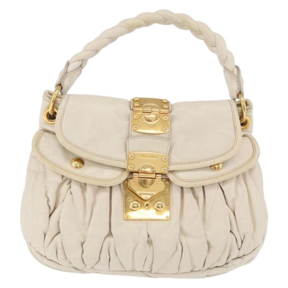 Miu Miu Coffer Hobo Matelasse Leather Beige Leather Handbag